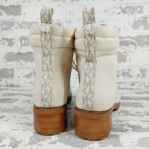 New New Michael Kors Light Cream Combat Textile Ankle Boots W381 - Picture 7 of 11